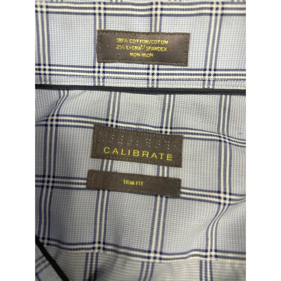 Calibrate Men’s Blue Plaid Dress Shirt – Trim Fit / Non-Iron Stretch - Picture 14 of 16
